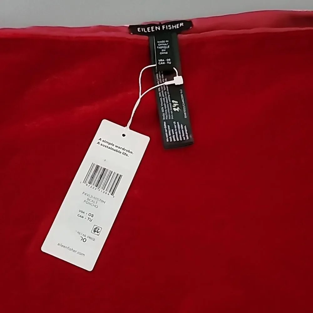 Eileen Fisher Velvet/Silk Poncho In Red Scarlet One Size